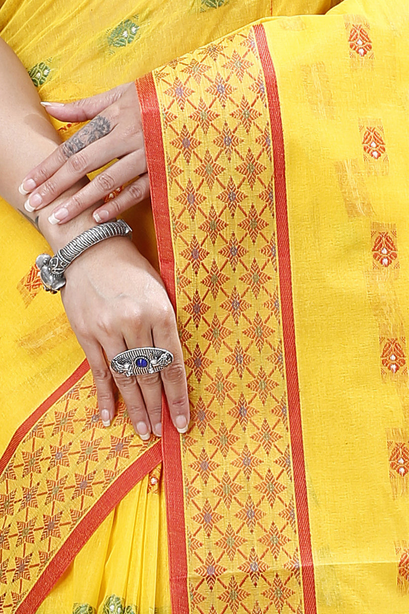 Yellow Pure Cotton Reese Tant Saree (971)